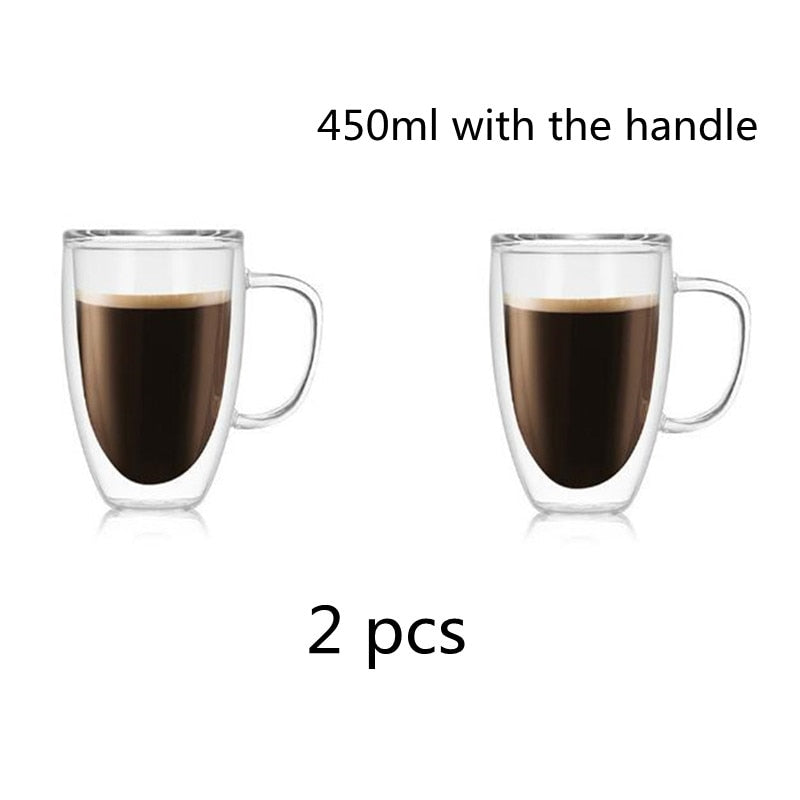 2-4-6Pcs/set  80/250/350/450ML Double Wall Glass Cup Transparent Handmade Heat Resistant Tea Drink Cups Espresso Coffee Cup Set