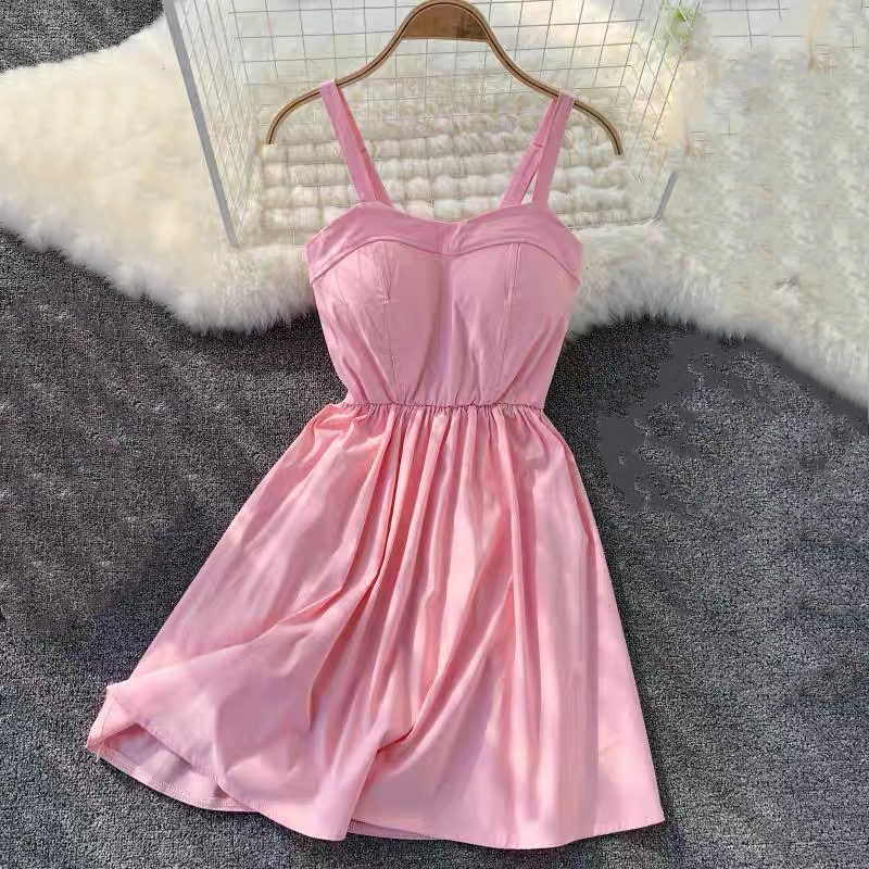 Marwin New-Coming Summer Solid Knee-Length Spaghetti Strap Strapless Dresses High Street Empire Style Party Holiday Dresses