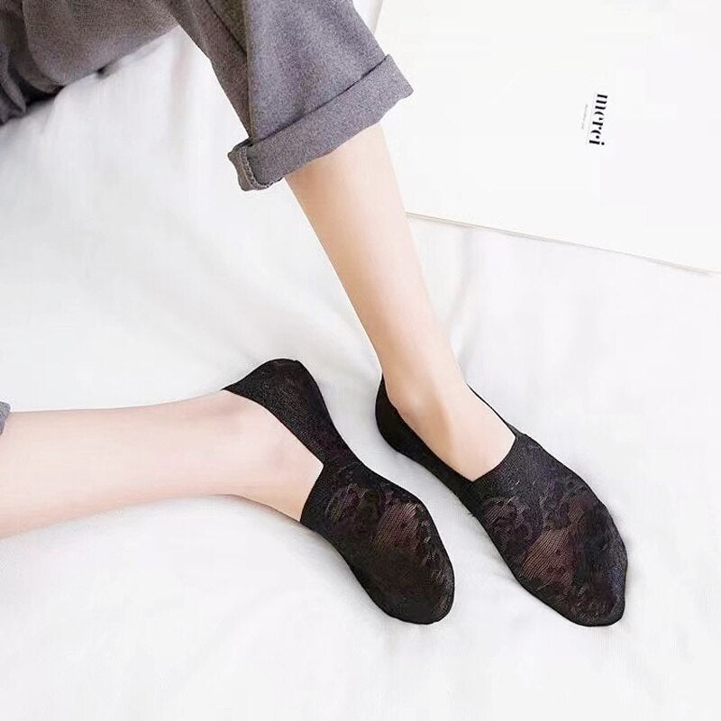 10 Pairs yaz yeni moda dantel çiçek kadın görünmez çorap Antiskid nefes tekne çorap ayak bileği çorap