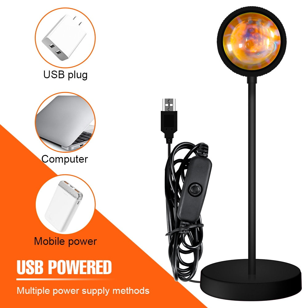 LED Projection Lamp Sunset Light Night LED Sunset Bulb Color Lamp 5V USB Rainbow Lamp Desk LED Decoration Atmosphere Lighting