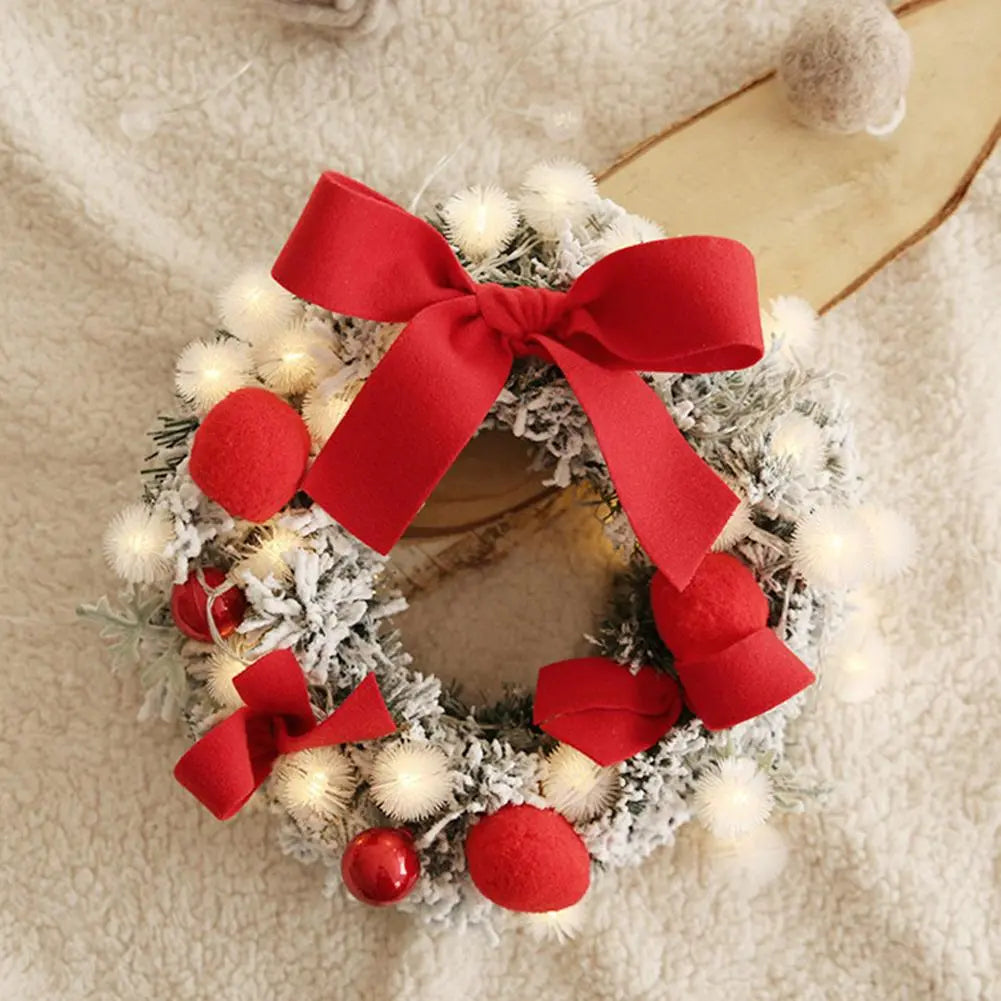 30CM Christmas Artificial Rattan Flower Door Hanging Wreath with String Light Wall Decoration for Home Festival Party #EW