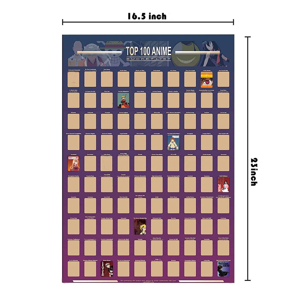 Decoration Home Top 100 Anime Scratch Off Poster Anime Bucket List Premium and Artistic Icons Great Gift For Anime Enthusiasts