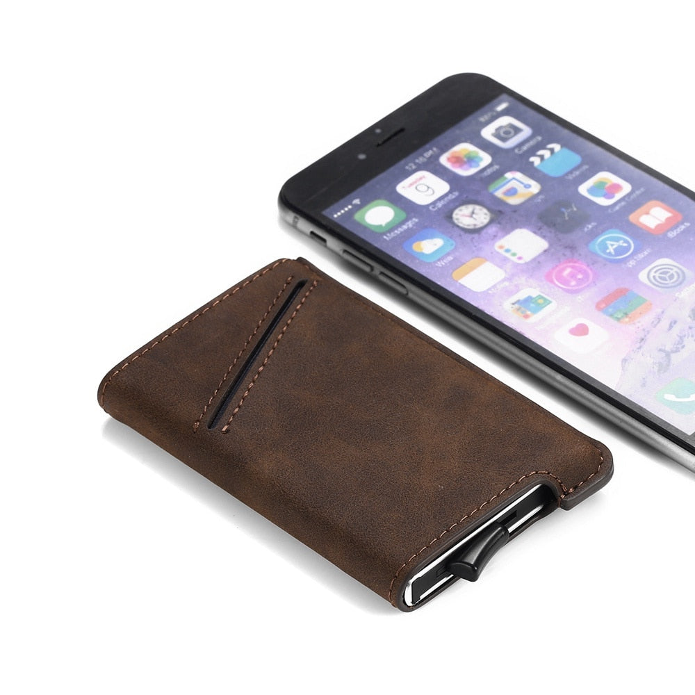 Luxury Brand Aluminum Business ID Bank Cardholder Mini PU leather RFID Blocking Wallet Men Women Credit Card Holders