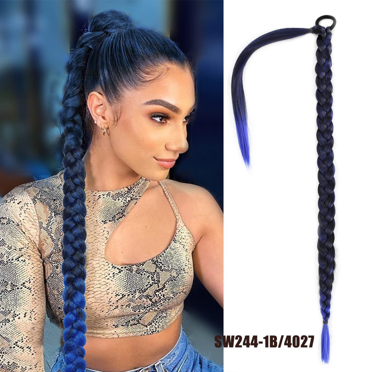 European and American Style Wig Braid Hair Hair Rope Headband Straight Wrap Wig Horse Tail Lengthened Height Horse Tail Hot Girl