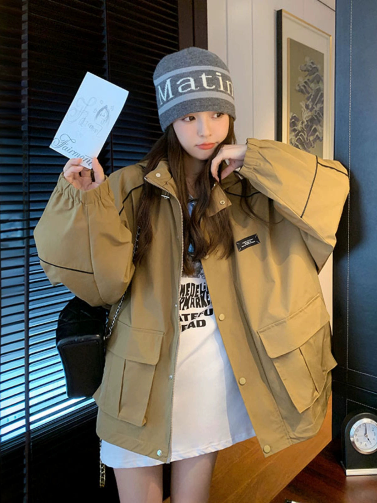 Khaki Shell Jacket Stylish Niche Loose Parka