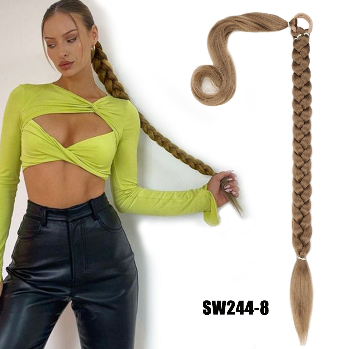 European and American Style Wig Braid Hair Hair Rope Headband Straight Wrap Wig Horse Tail Lengthened Height Horse Tail Hot Girl