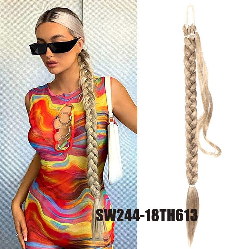 European and American Style Wig Braid Hair Hair Rope Headband Straight Wrap Wig Horse Tail Lengthened Height Horse Tail Hot Girl