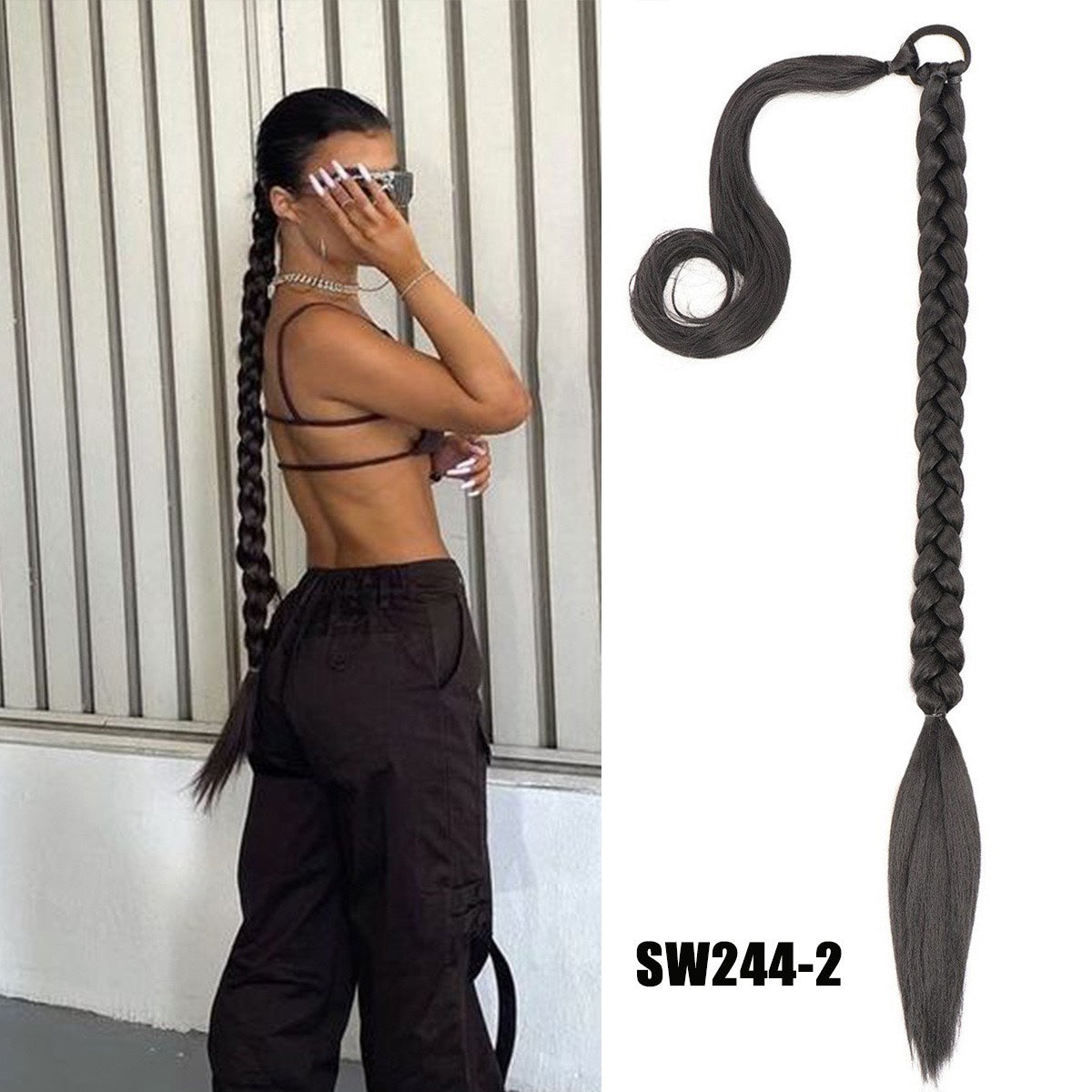 European and American Style Wig Braid Hair Hair Rope Headband Straight Wrap Wig Horse Tail Lengthened Height Horse Tail Hot Girl