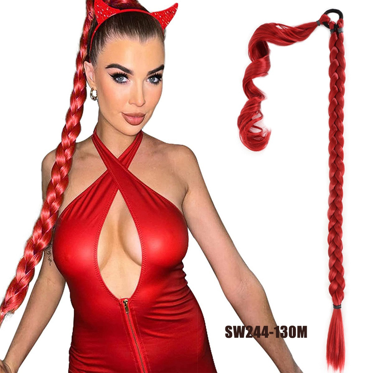 European and American Style Wig Braid Hair Hair Rope Headband Straight Wrap Wig Horse Tail Lengthened Height Horse Tail Hot Girl