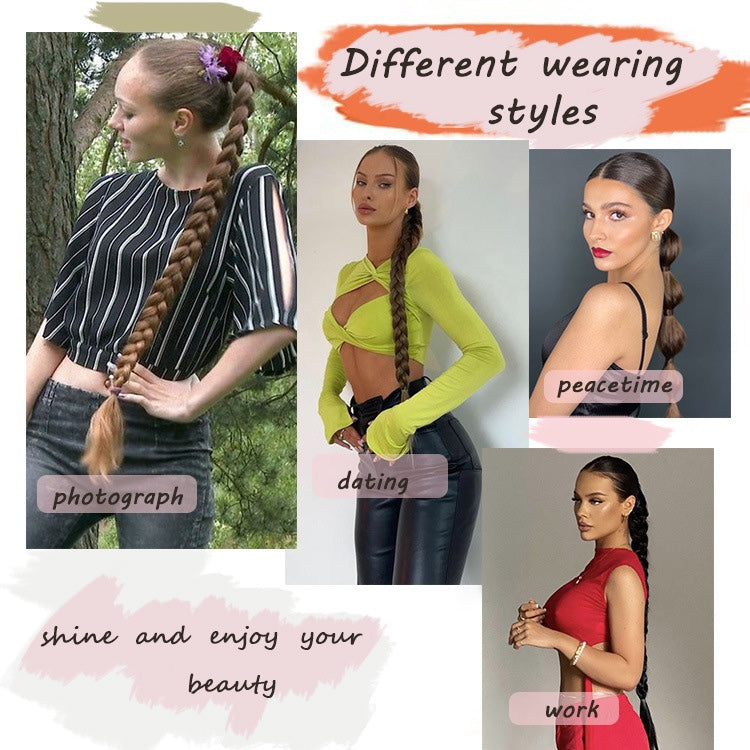 European and American Style Wig Braid Hair Hair Rope Headband Straight Wrap Wig Horse Tail Lengthened Height Horse Tail Hot Girl