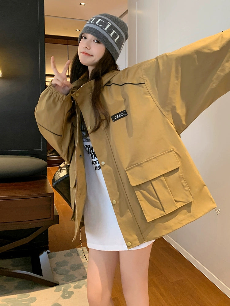 Khaki Shell Jacket Stylish Niche Loose Parka