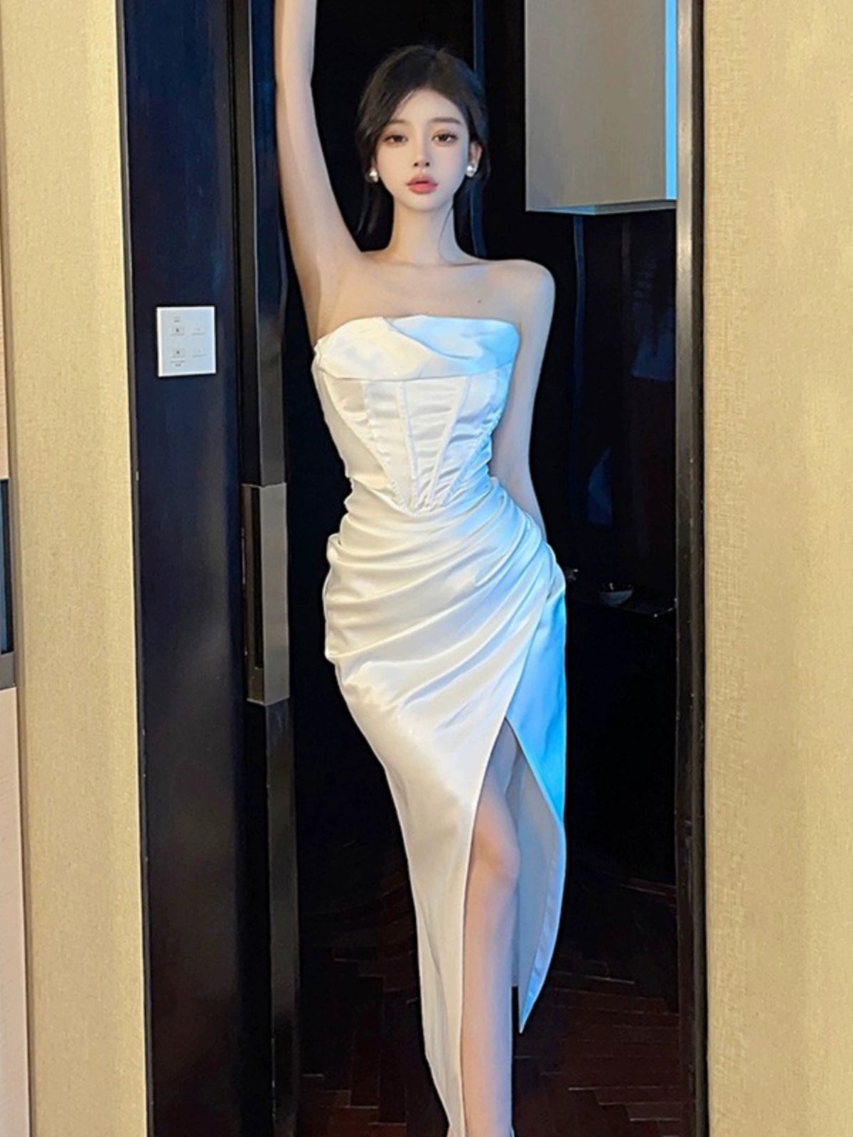 Sexy off-Shoulder Waist Slit Dress Tube Top