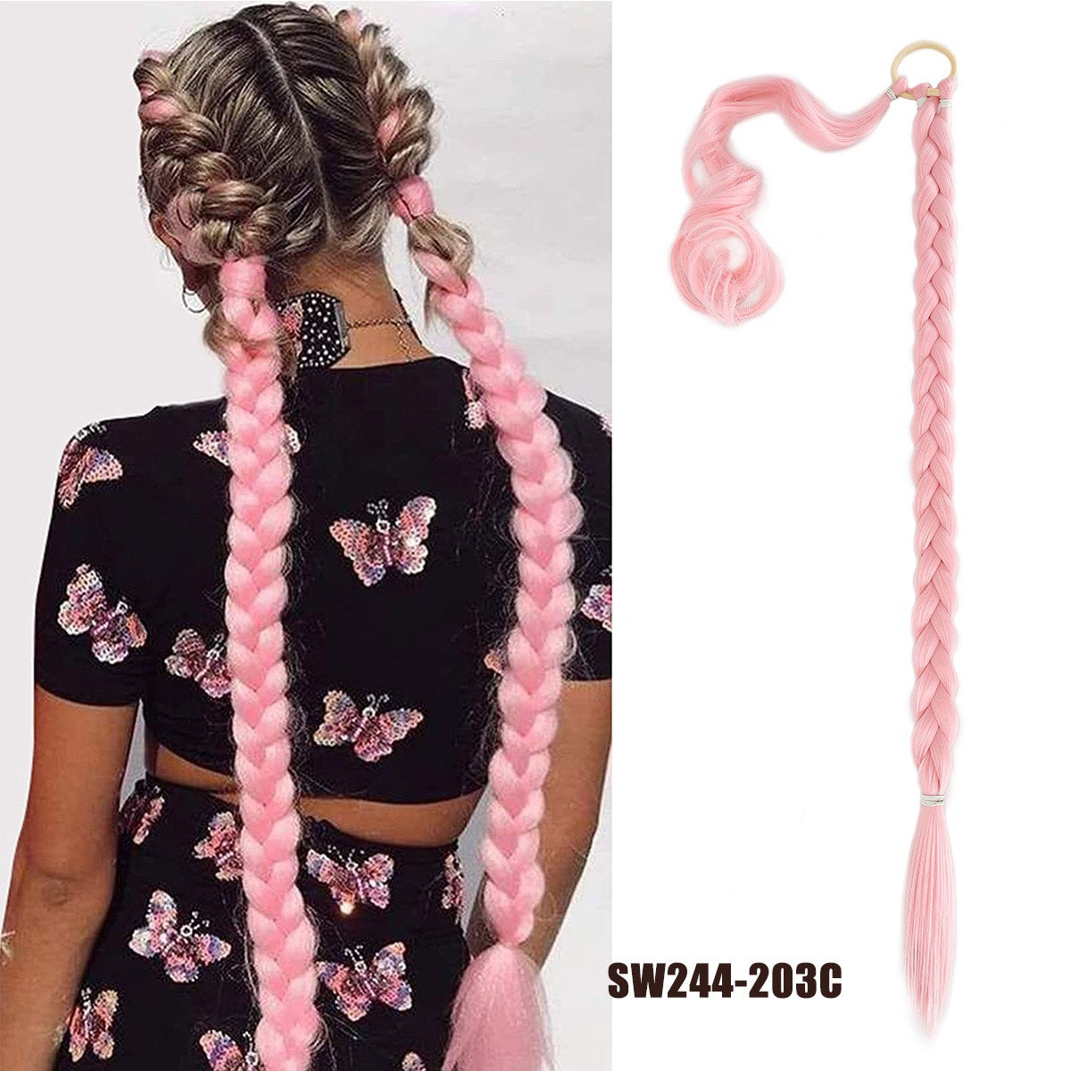 European and American Style Wig Braid Hair Hair Rope Headband Straight Wrap Wig Horse Tail Lengthened Height Horse Tail Hot Girl