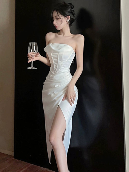 Sexy off-Shoulder Waist Slit Dress Tube Top