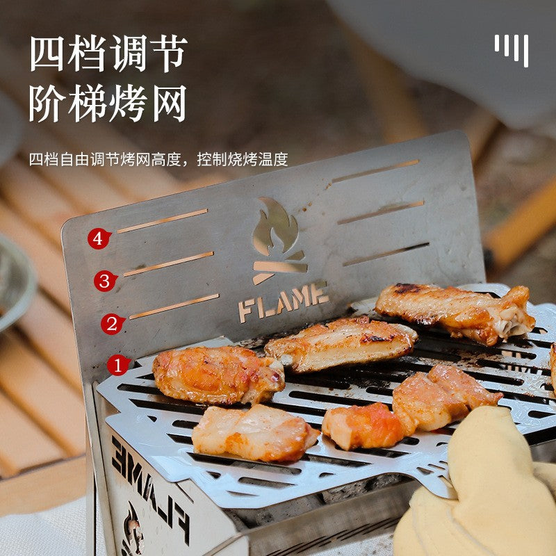 Japan Outdoor Detachable Layered Barbecue Grill Portable Card Type Heating Camping Barbecue Grill Mini Stainless Steel