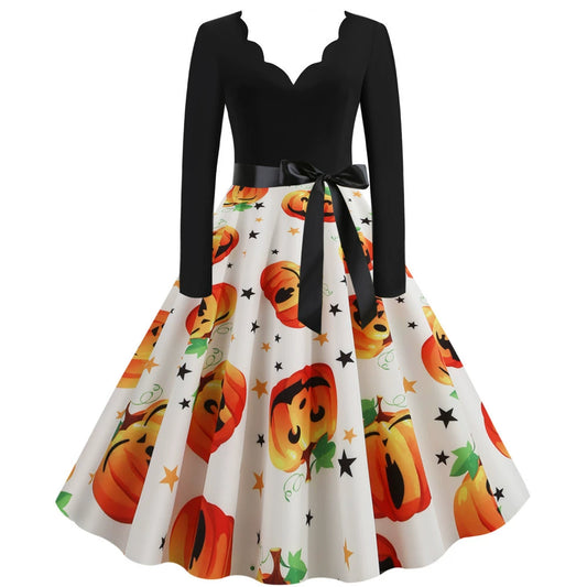 2020 New Burning V-neck Print Dresses for WOMEN'S Halloween