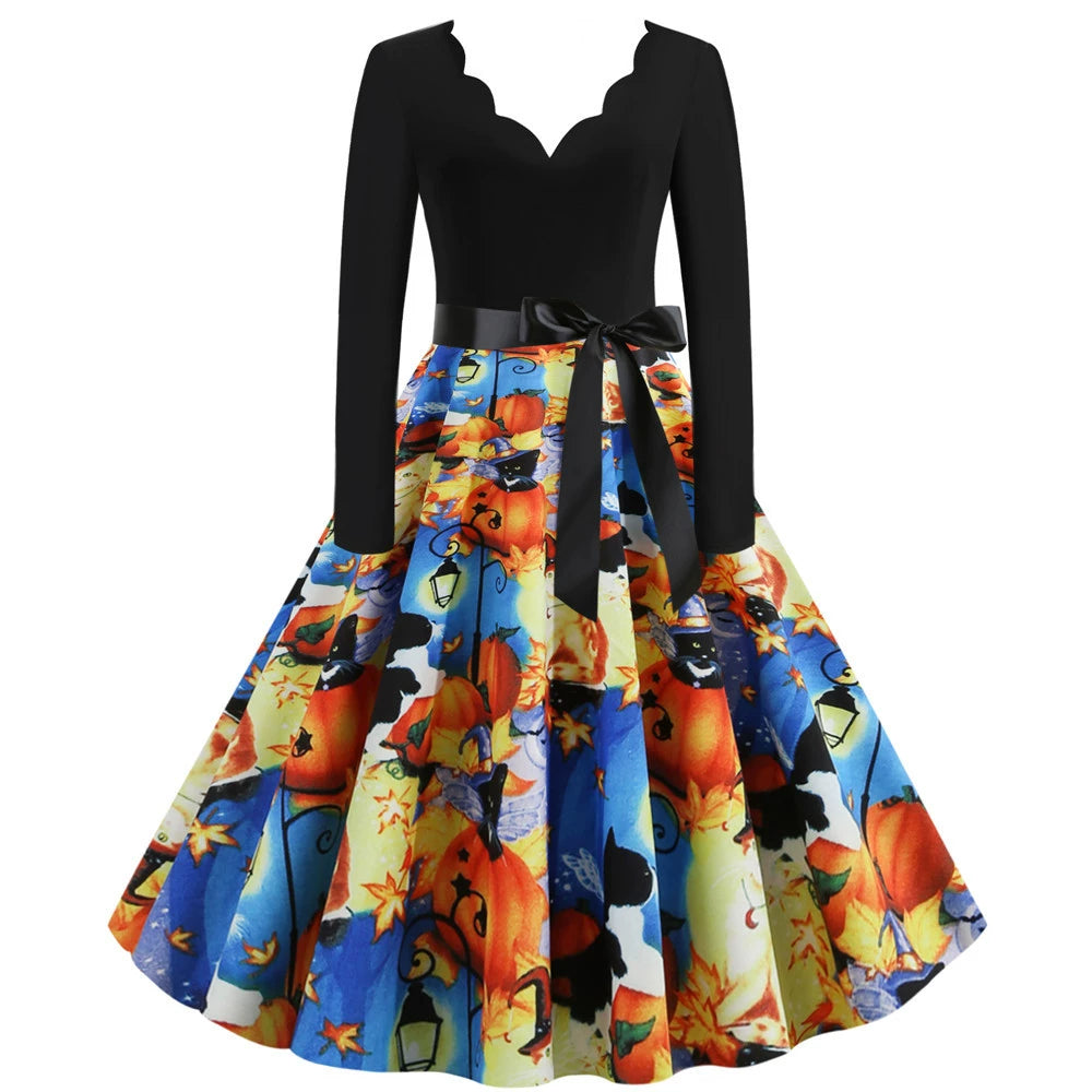 2020 New Burning V-neck Print Dresses for WOMEN'S Halloween