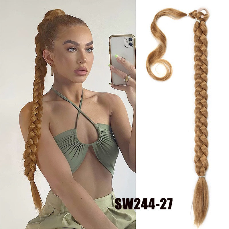 European and American Style Wig Braid Hair Hair Rope Headband Straight Wrap Wig Horse Tail Lengthened Height Horse Tail Hot Girl