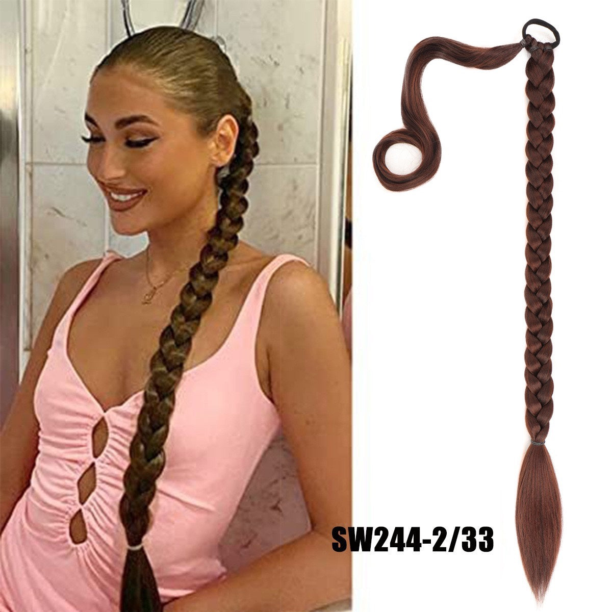 European and American Style Wig Braid Hair Hair Rope Headband Straight Wrap Wig Horse Tail Lengthened Height Horse Tail Hot Girl