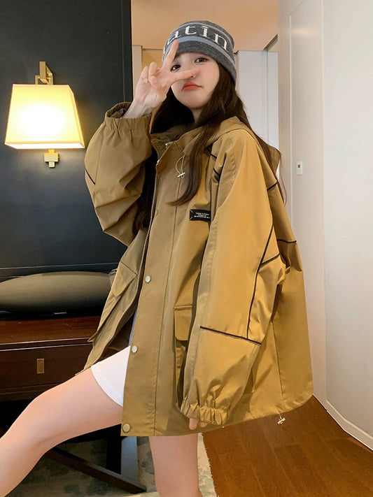 Khaki Shell Jacket Stylish Niche Loose Parka