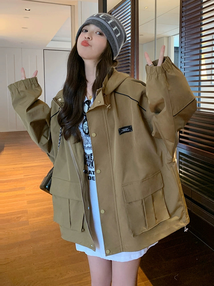 Khaki Shell Jacket Stylish Niche Loose Parka