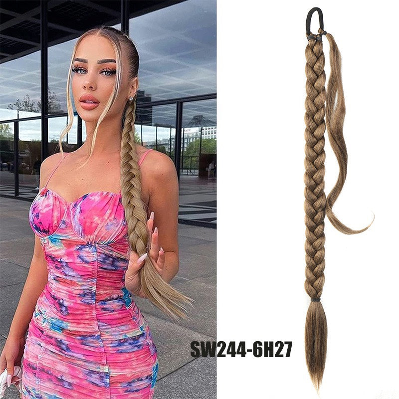 European and American Style Wig Braid Hair Hair Rope Headband Straight Wrap Wig Horse Tail Lengthened Height Horse Tail Hot Girl