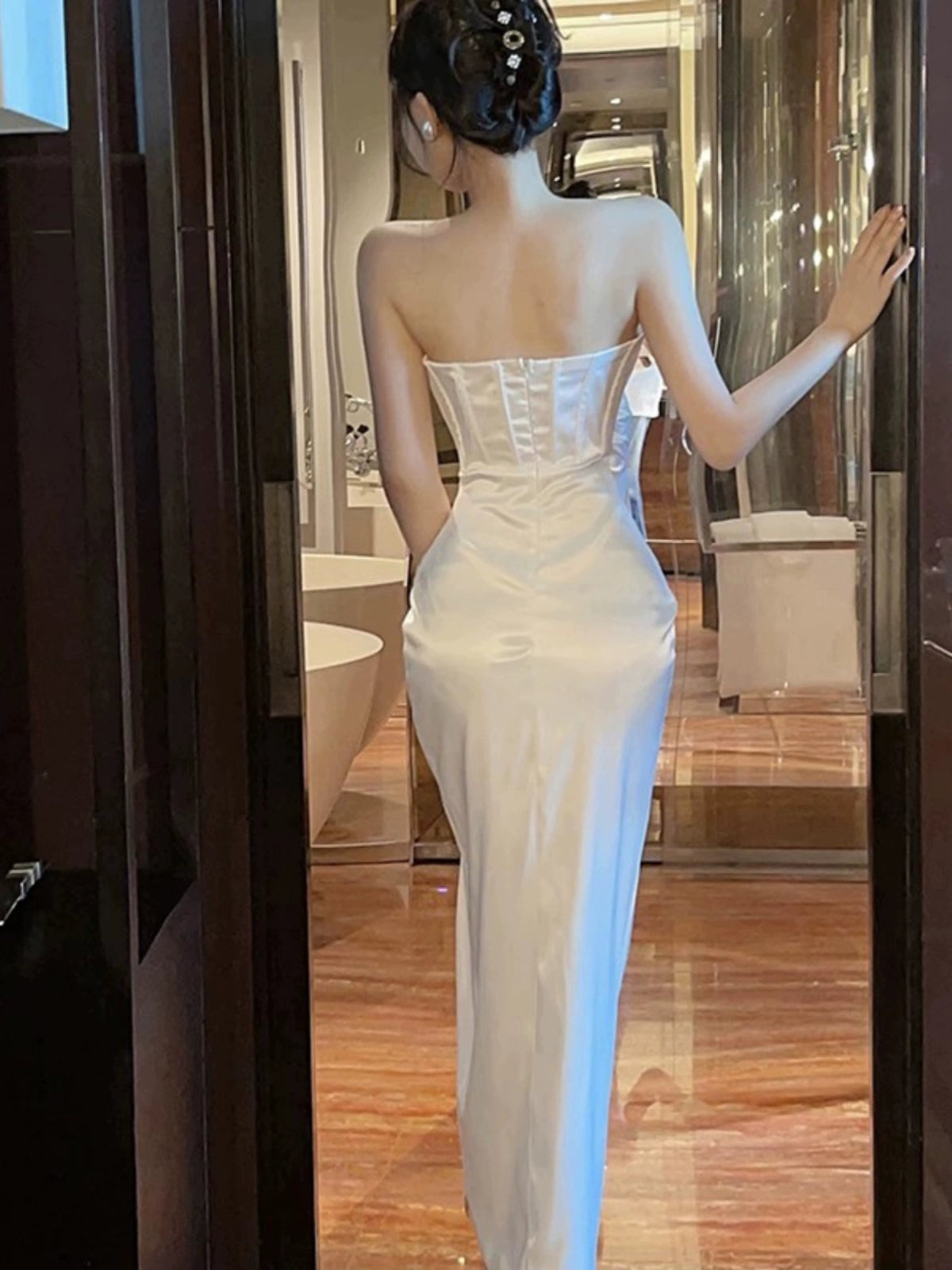 Sexy off-Shoulder Waist Slit Dress Tube Top