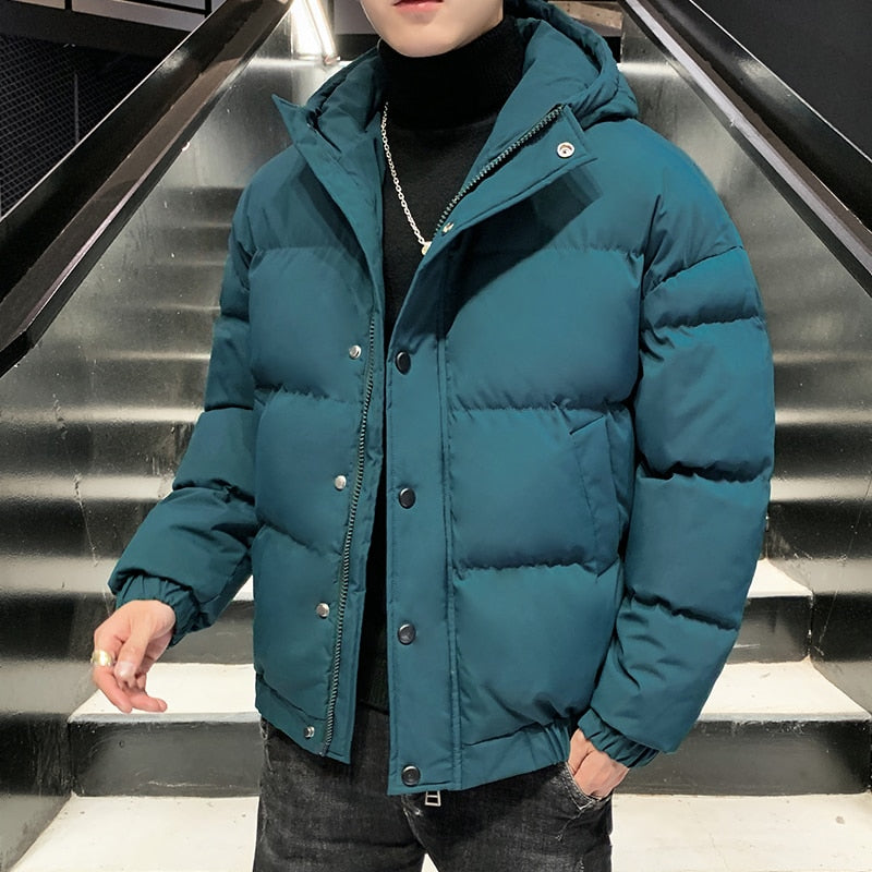 Tops 2023 Autumn Winter Men's Casual Hooded Bread Cotton-Padded Jackets Solid Color Outwear Thick Parkas Loose Warm Coat Clothes