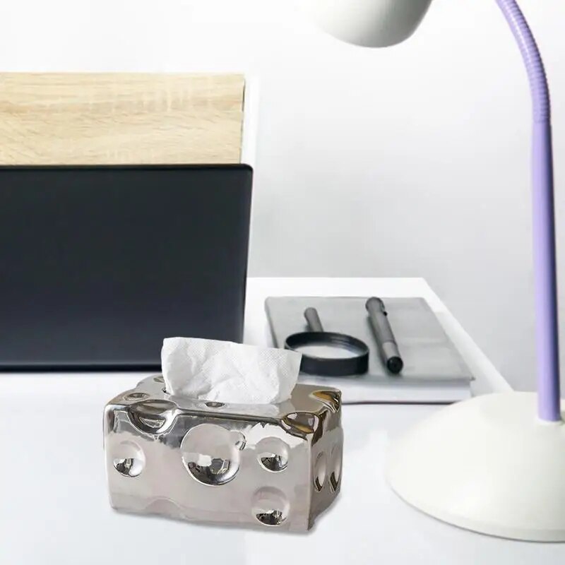 Tissue Box Cheese Ceramic Paper Towel Case Facial Tissue Box Holder Creative Napkin Dispenser Storage Box With Non-Slip Pad