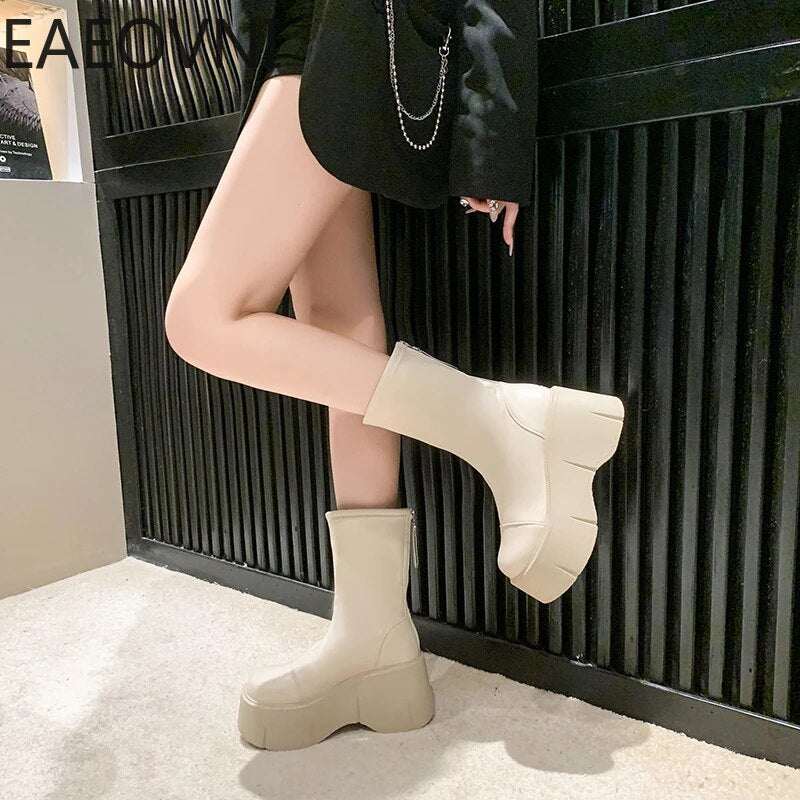 Punk Boots For Women Fashion Back Zippers Short Boots Female High Platform Thick Bottom Ladies Elegant Ankle Boots