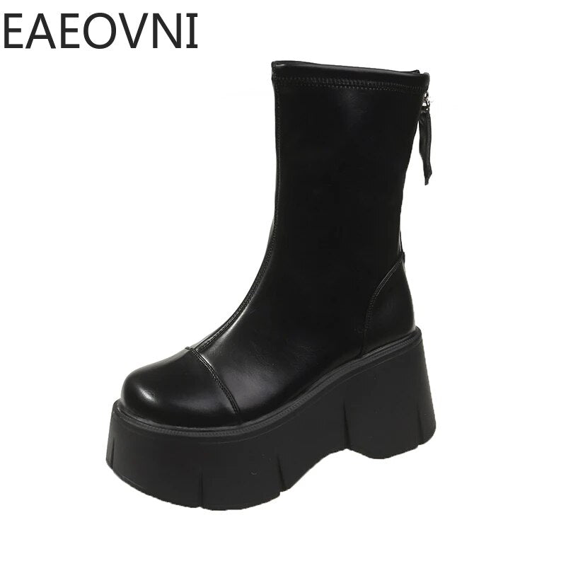 Punk Boots For Women Fashion Back Zippers Short Boots Female High Platform Thick Bottom Ladies Elegant Ankle Boots