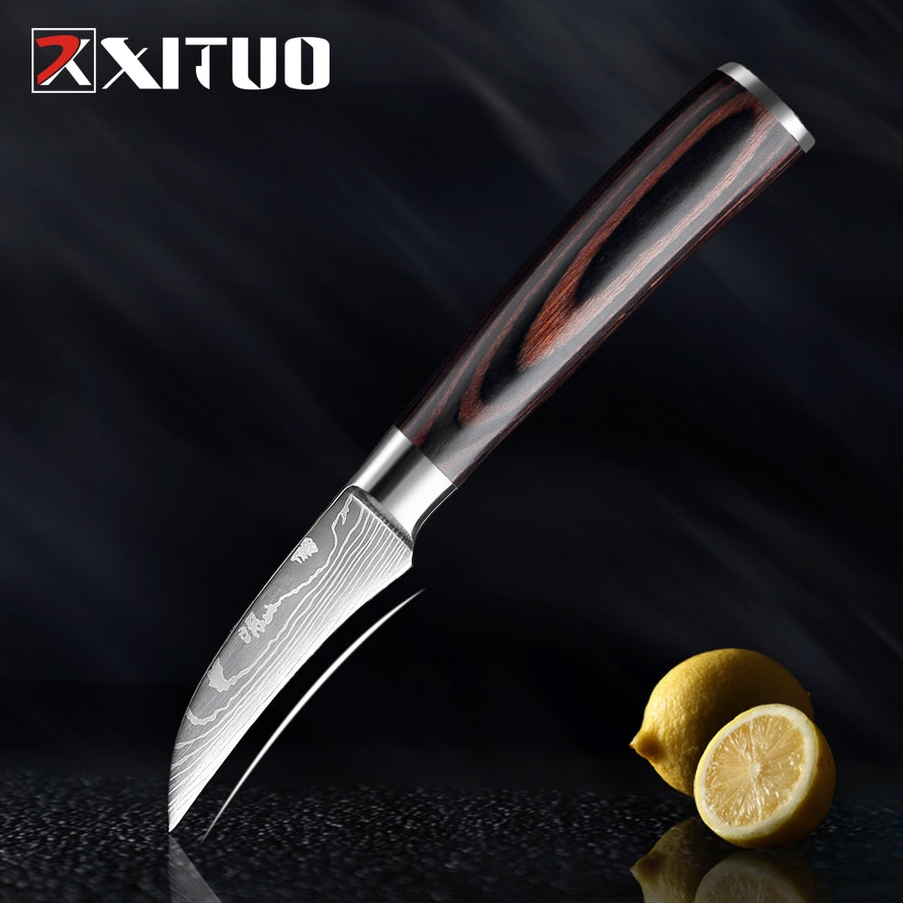 XITUO Kitchen Knife Japanese Knife Cooking Set 3" 5" 7" 8" inch+Laser Damascus Pattern Paring Fruit Vege Chef Knife Kitchen Tool