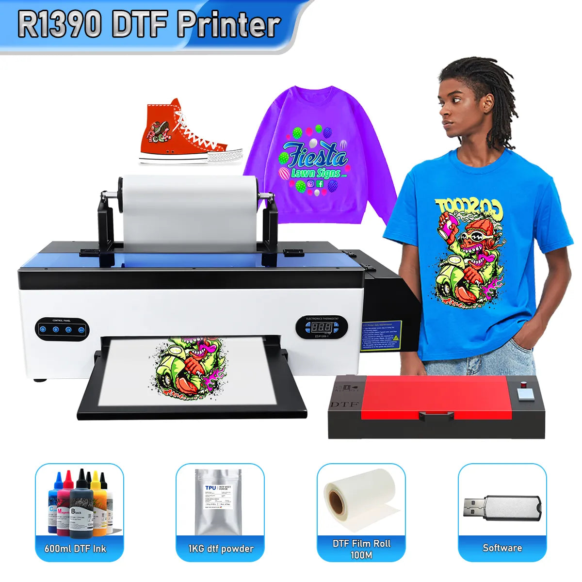 R1390 DTF Printer A3 DTF T-shirt Printing Machine with Roll Feeder Directly to Film DTF R1390 A3 DTF PET Film Transfer Printer