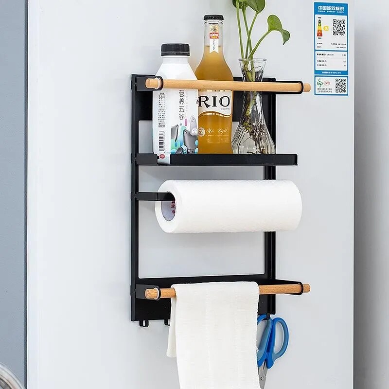 Magnet Fridge Shelf Paper Towel Roll Holder Magnetic Storage Rack Spice Hang Rack Decorative Metal Shelf Kitchen Organizer