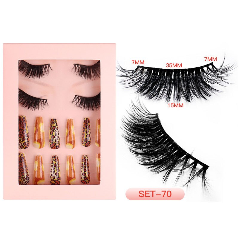 1Set Natural Wild Eyelashes with False Nail Packing Boxes Set Package 3D Fluffy Imitation Mink Lashes Nail Art Suit Box