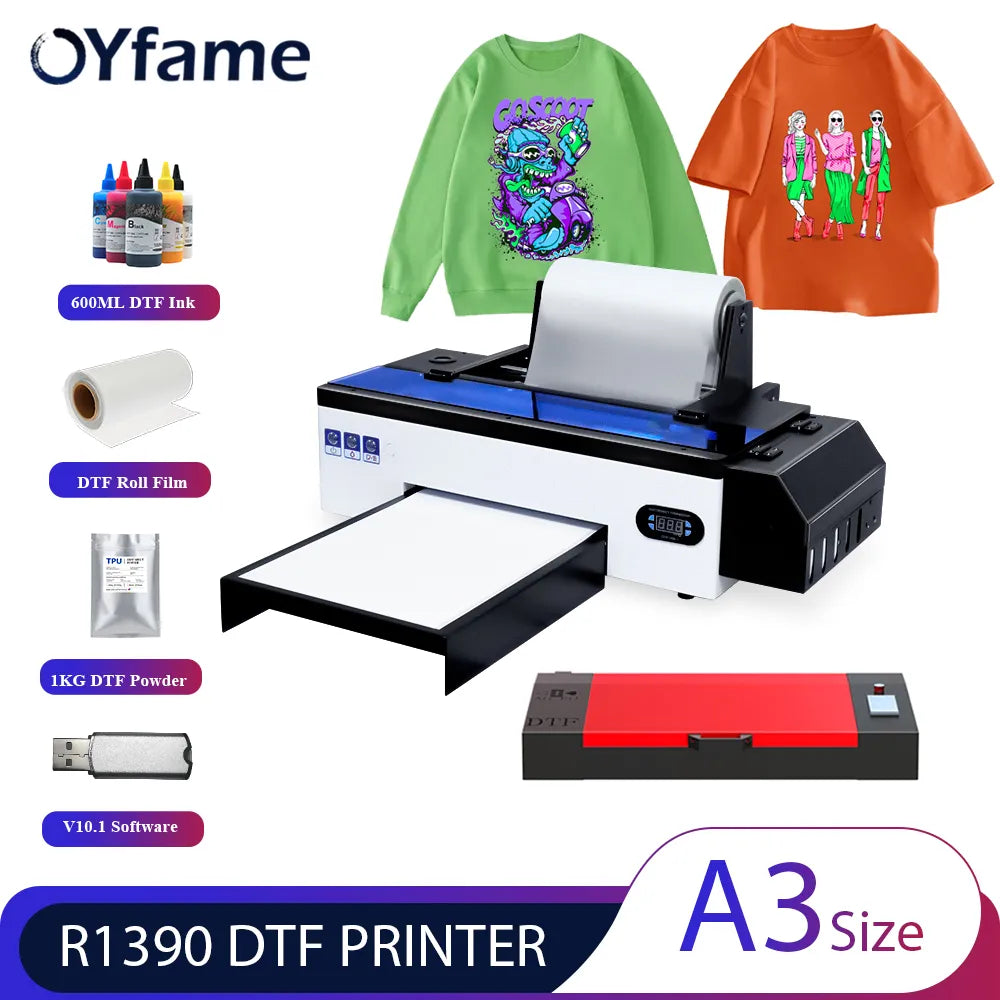 OYfame R1390 DTF Printer Direct to Film Print-preheating DTF Transfer Printer A3 For t shirt printing machine print and transfer