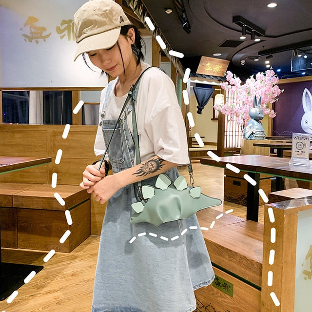 Bolsa de ombro feminina em couro PU, estilo dinossauro, bolsas e bolsas, pequena bolsa tiracolo casual para animais