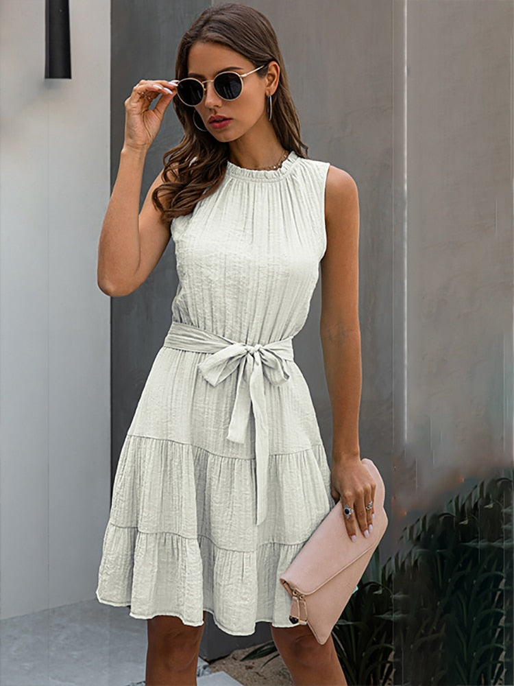 Women Dress Summer White Ruched Bow Mini Short Dresses Elegant Ladies Fitted Clothing Party Night 2022 Summer Clothes For Women