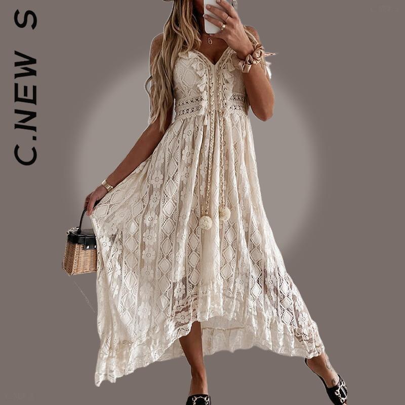 C.New S Dress Fashion Women Temperament V Neck Spaghetti Strap Dress Girl Popular Female Vestidos Clothing