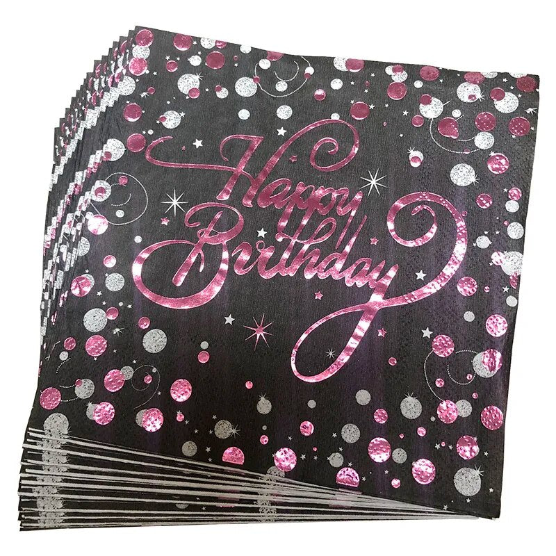 20pcs/lot Rose Gold birthday Napkins Gold/silver Disposable Paper towel Paper Napkins for Happy Birthday party Supplies