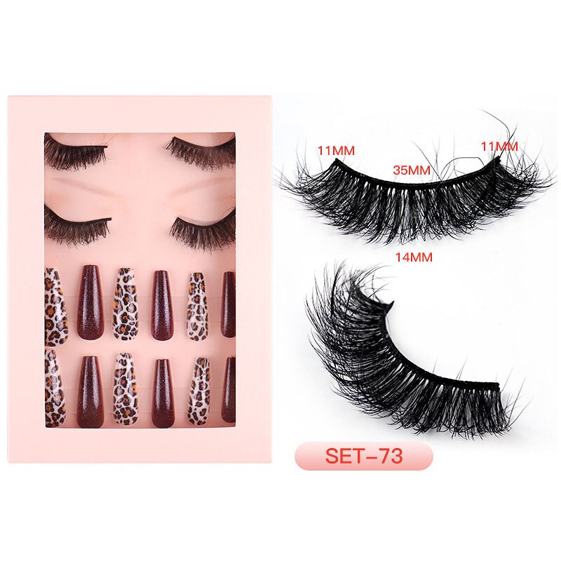 1Set Natural Wild Eyelashes with False Nail Packing Boxes Set Package 3D Fluffy Imitation Mink Lashes Nail Art Suit Box