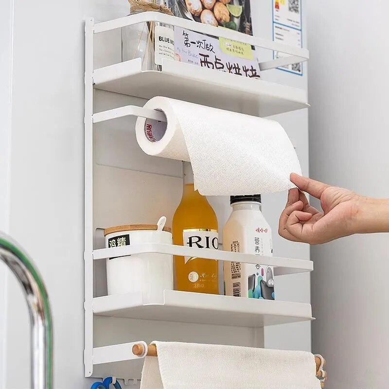 Magnet Fridge Shelf Paper Towel Roll Holder Magnetic Storage Rack Spice Hang Rack Decorative Metal Shelf Kitchen Organizer