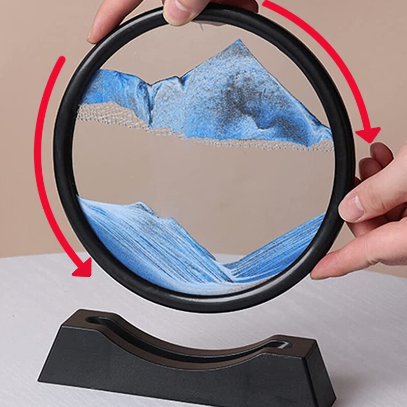 7 Inch Round Moving Sand Art Picture Quicksand Painting Glass 3D Hourglass Sandscape In Motion Display Flowing Sand Frame Decor