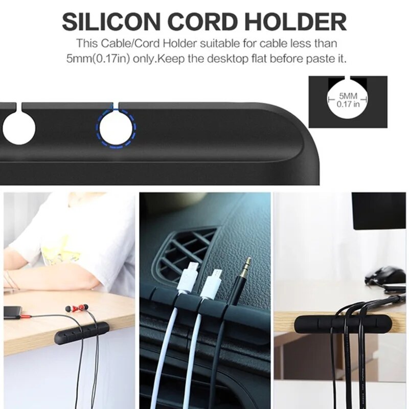 3/5/7 Clips Adhesive Silicone Cable Winder Desktop Wire Organizer Usb Cable Holder Desk Set Table Organizer Office Home Supplies