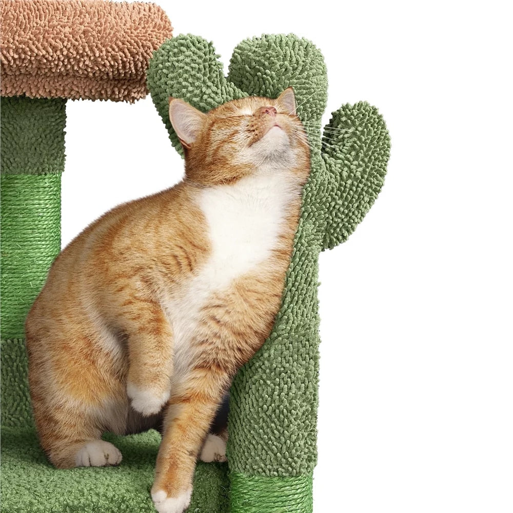 42" H Cactus Cat Tree Tower with Natural Sisal Scratching Posts,Green &amp; Brown,Cat Supplies,So That Cats Can Play Happily At Home