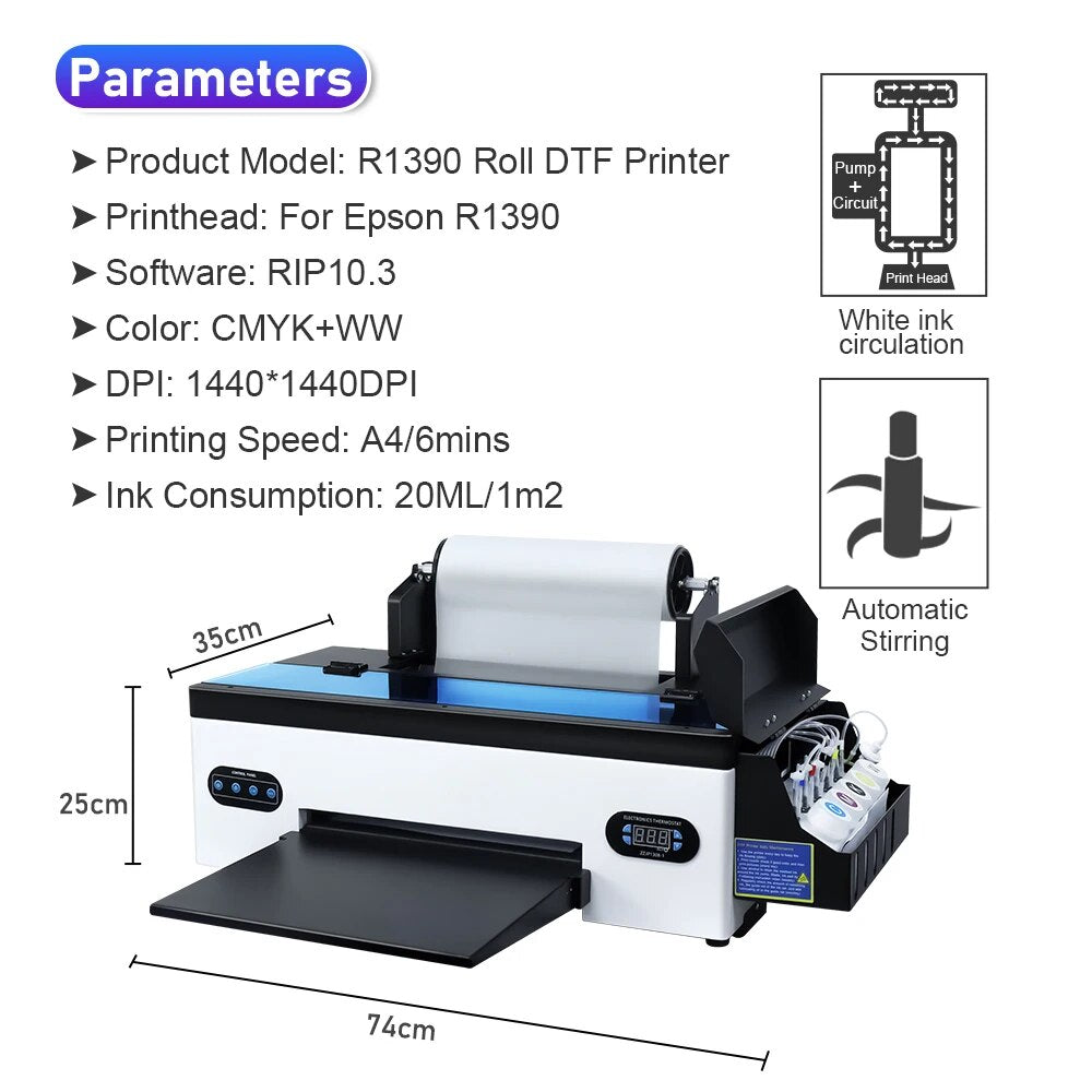 OYfame R1390 DTF Printer Direct to Film Print-preheating DTF Transfer Printer A3 For t shirt printing machine print and transfer