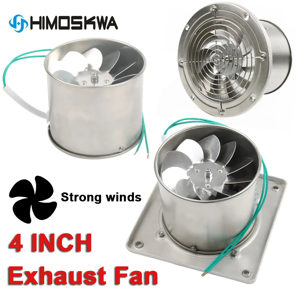 4 Inch Pipe Stainless Steel Exhaust Fan Window Duct Air Ventilation Blower Toilet Kitchen Ventilator Booster Extractor 100mm