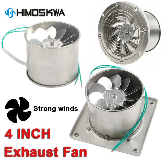 4 Inch Pipe Stainless Steel Exhaust Fan Window Duct Air Ventilation Blower Toilet Kitchen Ventilator Booster Extractor 100mm