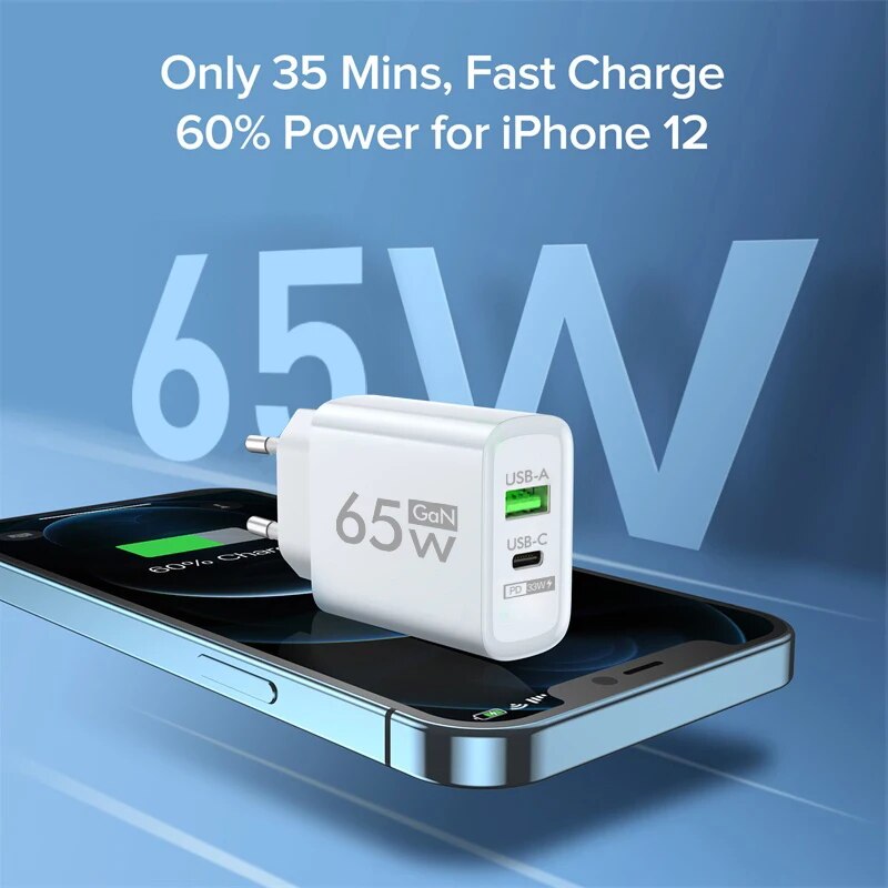65W GAN USB Type C Charger Mobile Phone Charger QC 3.0 Fast Charging Wall Charger Adapters For iPhone 14 Xiaomi Huawei Samsung