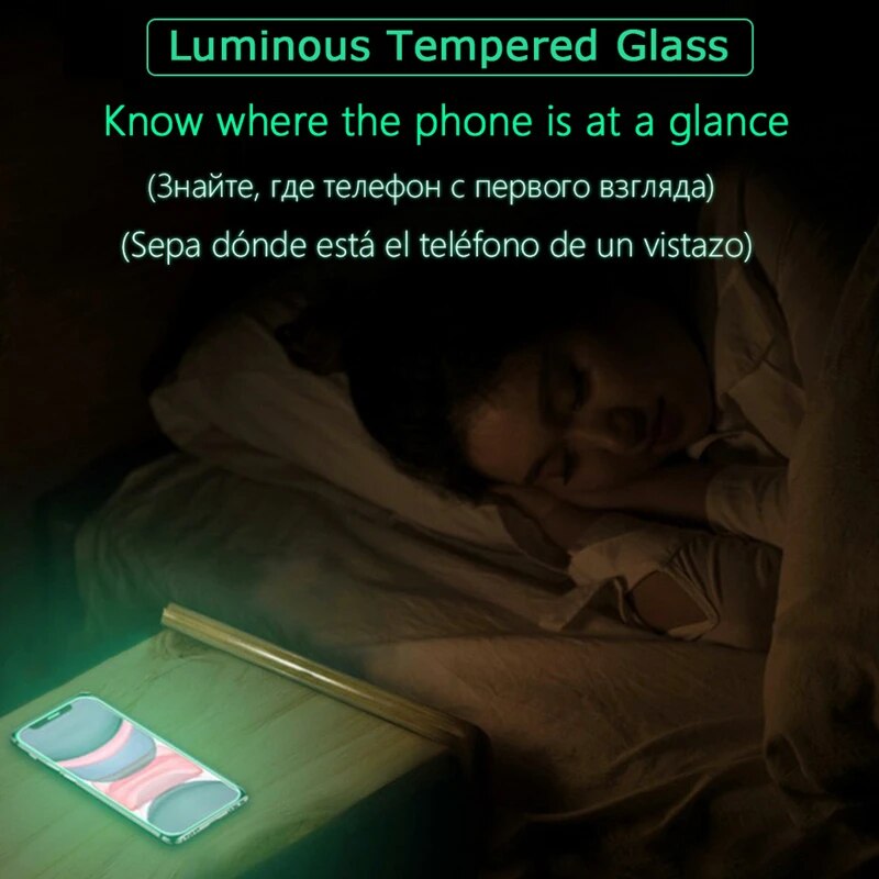 1-3Pcs Luminous Screen Protectors for IPhone 12 11 Pro Max 12 Mini XR X XS Glowing Tempered Glass for IPhone 13 Pro MAX 7 8 Plus
